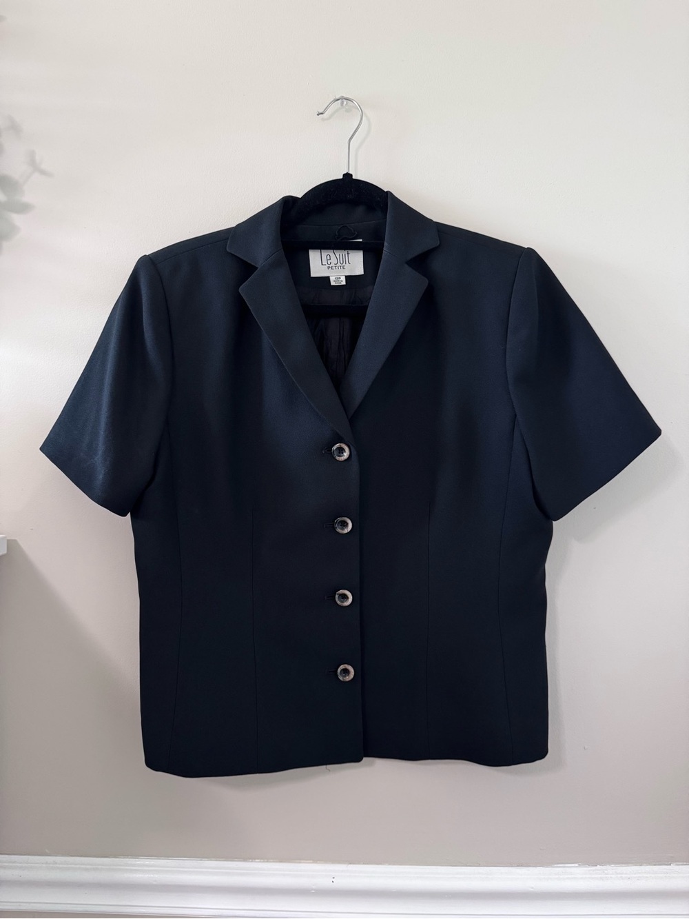 Le Suit Black Short Sleeve Button-Front Blazer